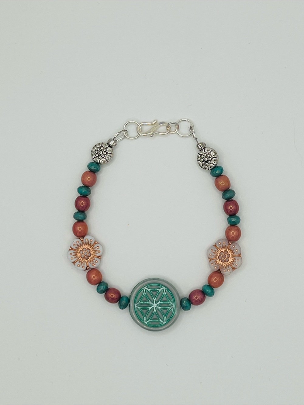 Czech Glass Beaded Bracelet with Sterling Silver S-Clasp